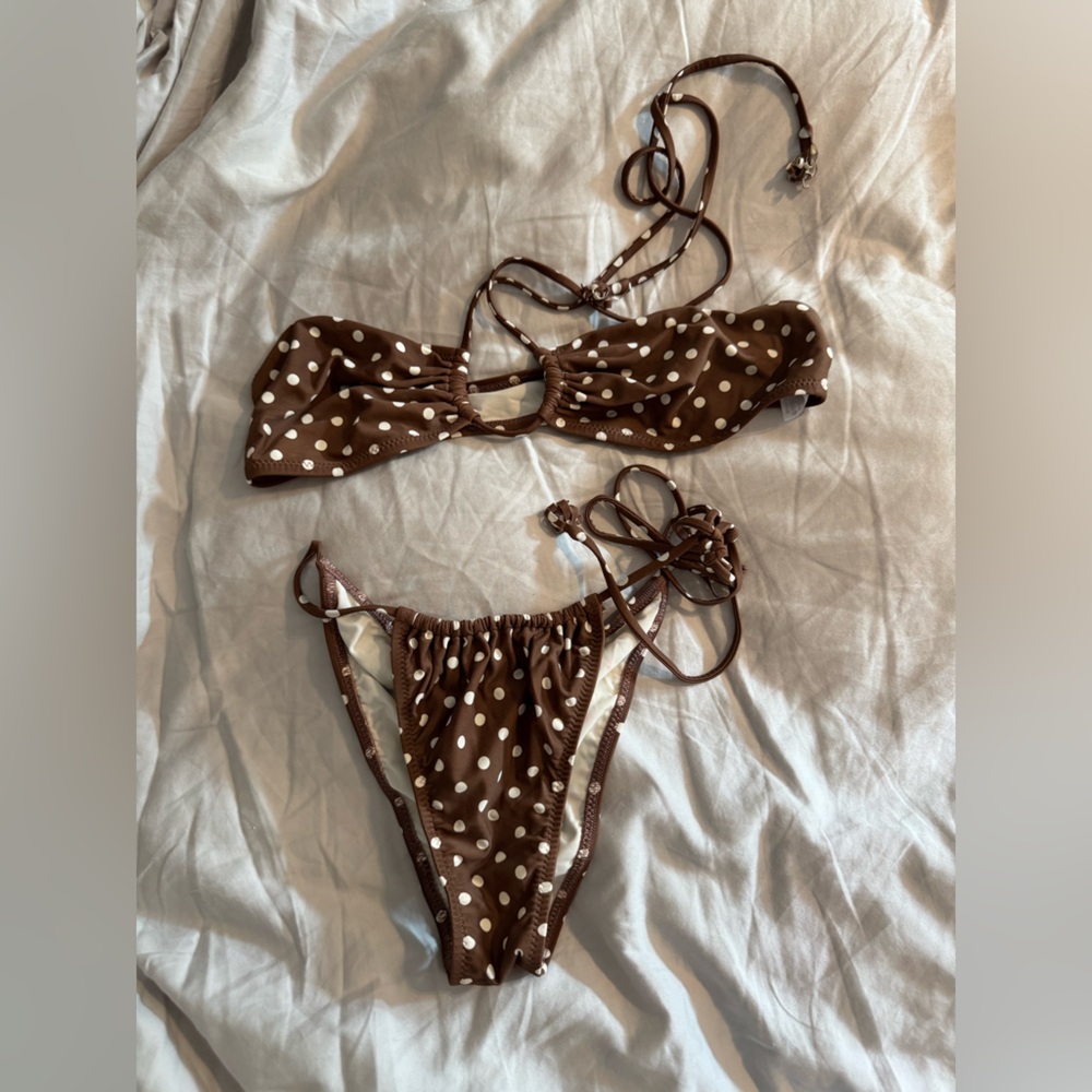 Revolve Brown Polka Dot Bikini Set